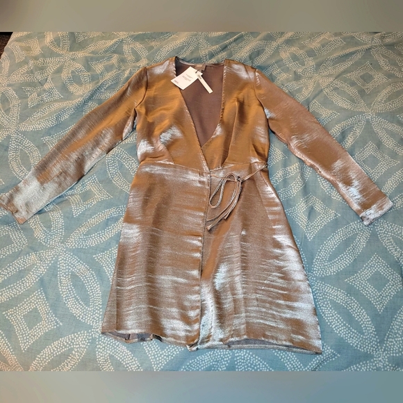 ASOS Dresses & Skirts - Silver satin mini wrap dress